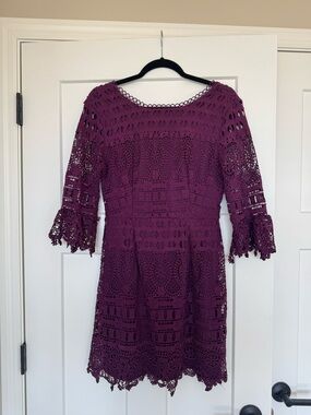 Francesca's Collections Plum Crochet Lace Long Sleeve Dress